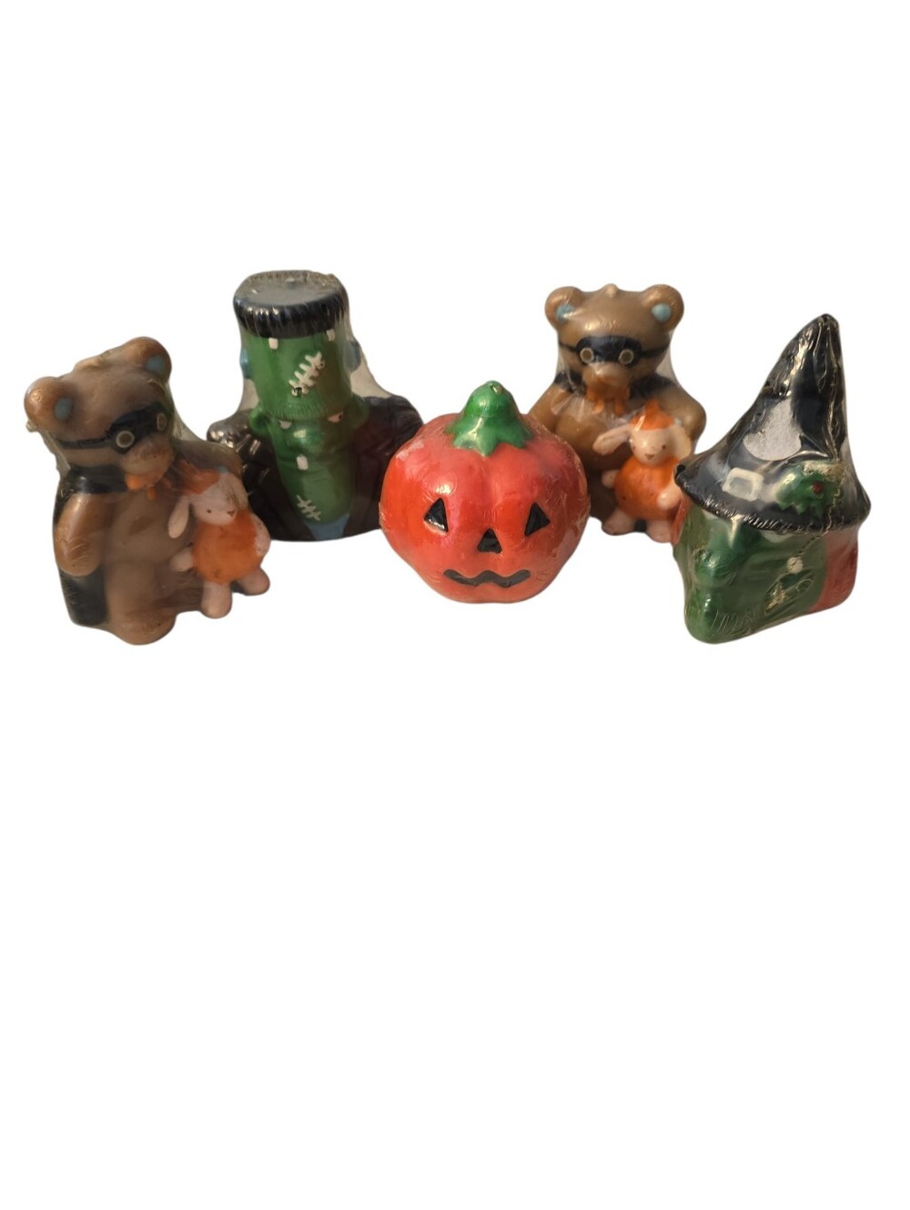 Vintage Lot Of 5 Gibson Figural Halloween Candles Bear Witch Frankenstein READ